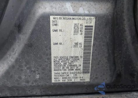 2018 Nissan Altima 2.5 Sr z USA, uszkodzony, nr VIN 1N4AL3AP4JC160560